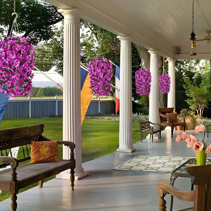 2 pcs Artificial Faux Bougainvillea Flowers Plants for Outdoor Outside Summer Decoration, Fake Silk UV Resistant Long Trailing Vines for Front Door Porch Planter Balcony (Double Lotus)