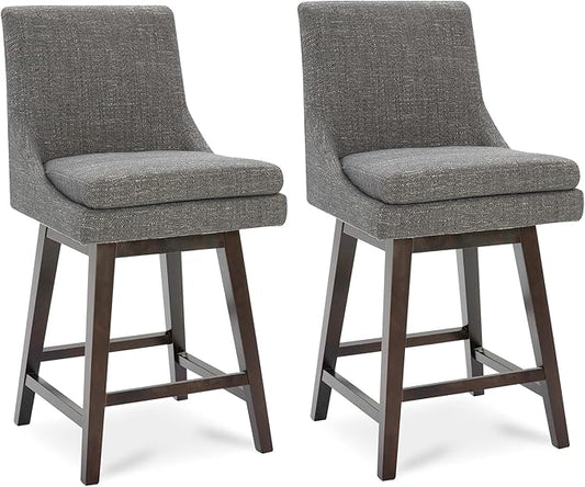 CHITA Counter Height Swivel Bar Stools with Back Set of 2, FSC Certified Upholstered Fabric Bar Stool, 26.8" H Seat Height, Fabric in Fog