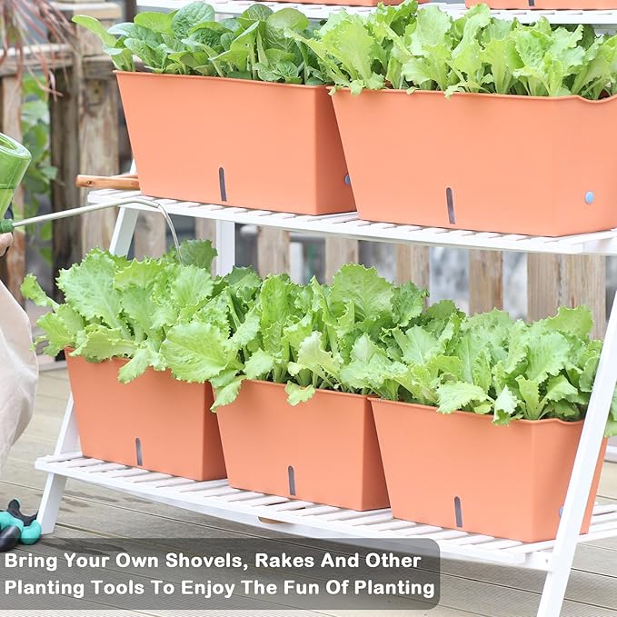 Window Box Planter 6 Pcs, 12.6 Inches Self Watering Rectangle Flower Plant Pots with Drainage Holes & Breathable Trays, Vegetable Planters for Windowsill Patio Garden Balcony Porch Yard (Orange)