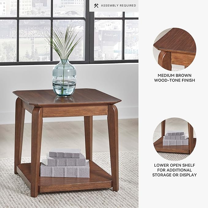 Signature Design by Ashley Trenmour Mid-Century Modern End Table with Lower Open Shlef, Light Brown