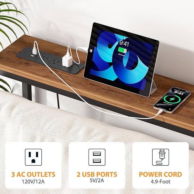 Narrow Sofa Table with 2 Power Outlets, 80.7” Thin Console Tables Narrow Long, Behind Couch Table Skinny, Wood Console Tables for Entryway, Living Room, Hallway, Foyer, Rustic Brown