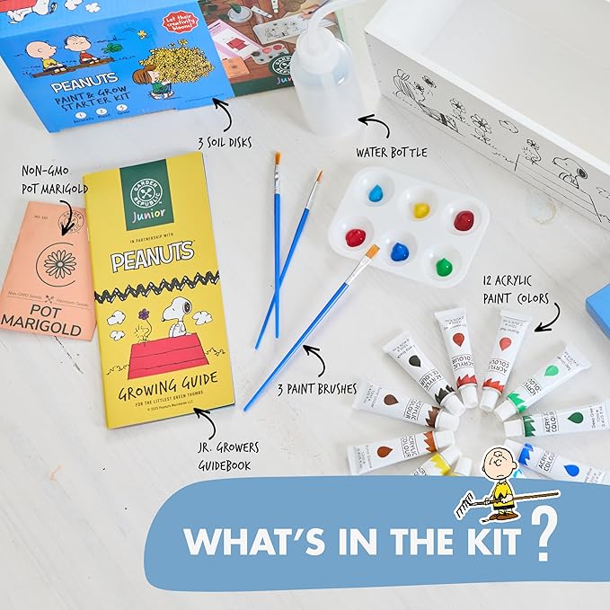 Garden Republic Jr Peanuts Paint & Plant Flower Growing Kit for Kids -Birthday Crafts Gifts for Girls & Boys, Fun Children Gardening Kits