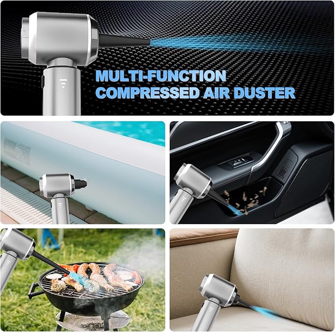 Mini Car Vacuum Cleaner, 4 in 1 Cordless Vacuum Cleaner, 22000PA High Power Portable Car Vacuum with Brushless Motor, for Home, Office, Camping (Gray Silver)