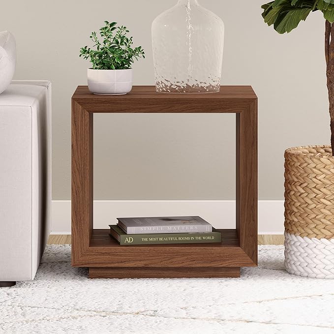 Henn&Hart 22" Wide Rectangular Side Table in Satin Walnut, for Home, Living Room, Bedroom, Entertainment Room, Office