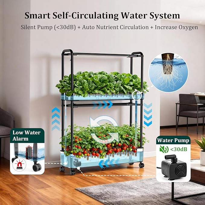 60-Pod Hydroponics Growing System, Large Vertical Hydroponic Garden with Smart Full-Spectrum Grow Lights, Auto Circulating Water, Mobile Indoor Gardening System for Herbs, Vegetables & Fruits