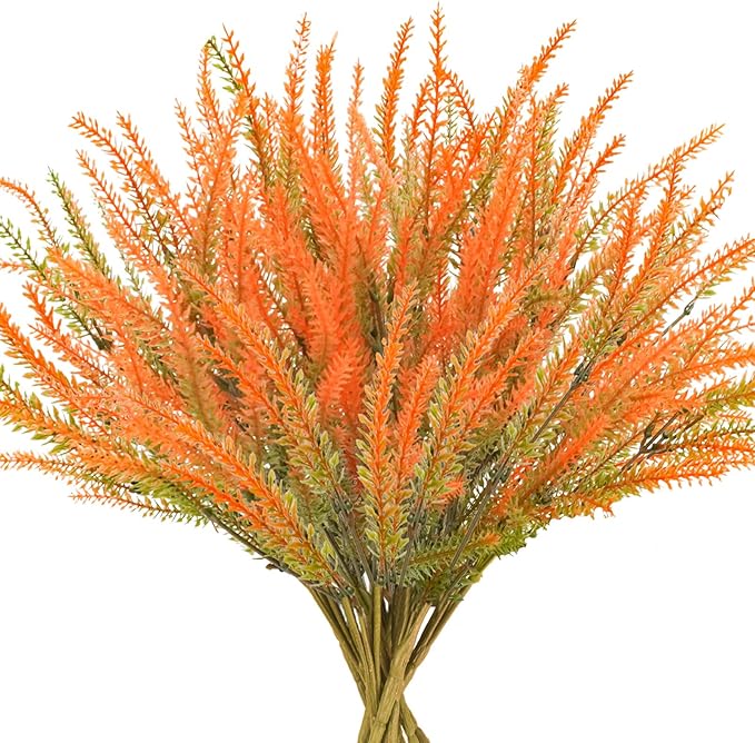 10 Pcs Fall Flowers, UV Resistant Artificial Lavender Flowers Faux Plastic Fall Plants Shrubs Bushes for Floral Arrangements Indoor Outdoor Planters Porch Window Box Patio Home Decor