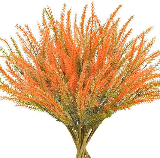 10 Pcs Fall Flowers, UV Resistant Artificial Lavender Flowers Faux Plastic Fall Plants Shrubs Bushes for Floral Arrangements Indoor Outdoor Planters Porch Window Box Patio Home Decor