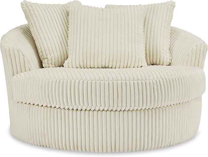 Signature Design by Ashley Lindyn Transitional Oval Tufted Upholstered Oversized Swivel Accent Chair, White