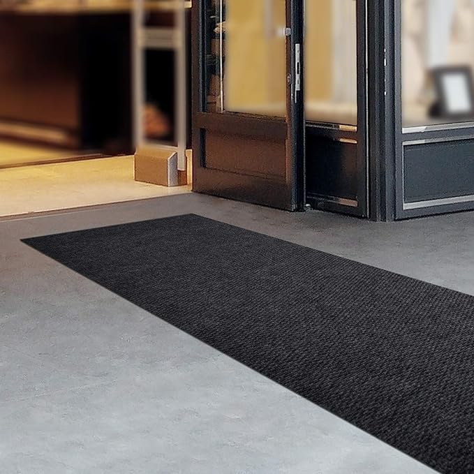 iCustomRug Spartan Weather Warrior Indoor/Outdoor Utility Berber Loop Carpet Runner with Non-Slip Thermoplastic Rubber Backing, 3ft X 66ft in Black