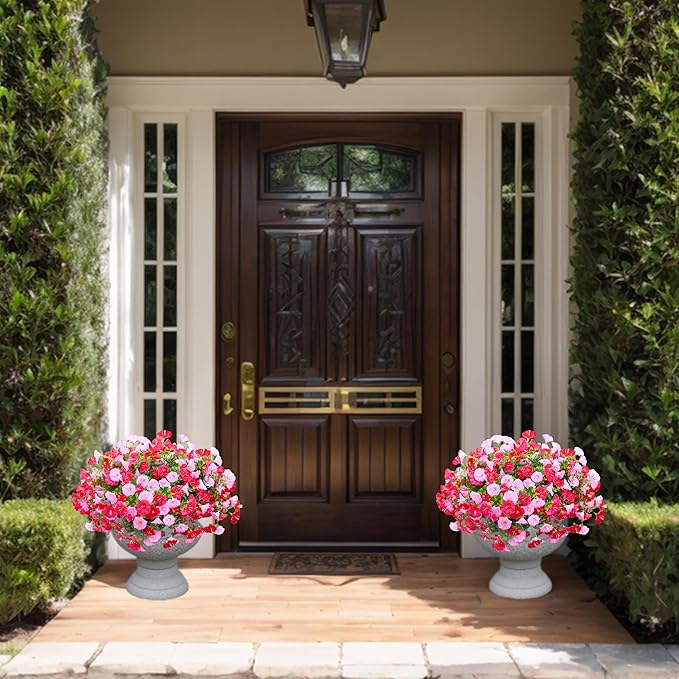 Artificial Flowers for Outdoor, Fake Flowers Faux Plants for Outside Indoor, 4PCS Summer Decor, Morning Glory Petunia UV Resistant, for Garden Porch Window Box Home Planters Farmhouse (Darklightpink)