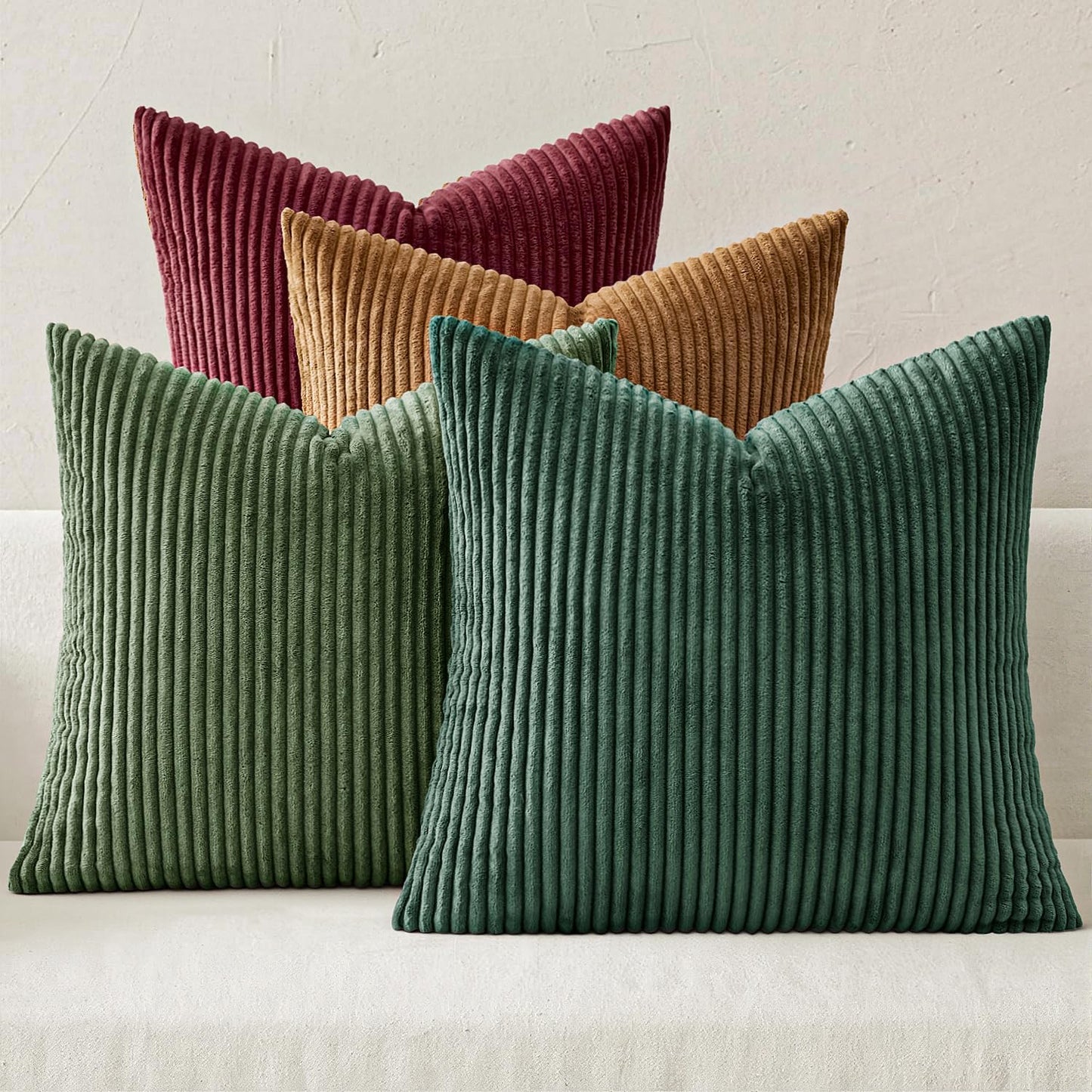 MIULEE Boho Farmhouse Christmas Green Throw Pillow Covers 18x18 Inch Set of 4 Mordern Nordic Cushion Covers Soft Corduroy Home Decor for Couch Bed Sofa Living Room