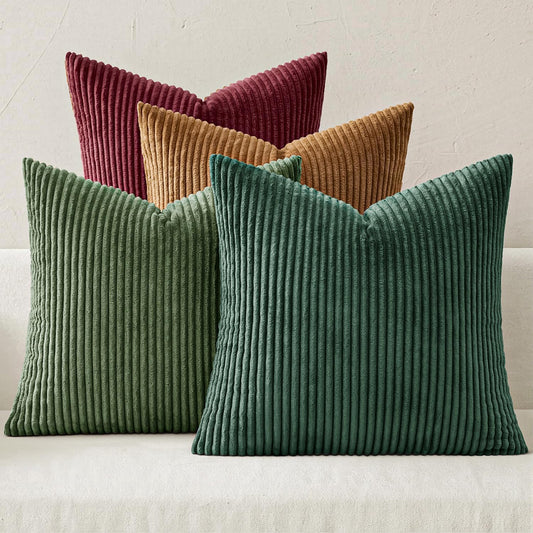 MIULEE Boho Farmhouse Christmas Green Throw Pillow Covers 18x18 Inch Set of 4 Mordern Nordic Cushion Covers Soft Corduroy Home Decor for Couch Bed Sofa Living Room