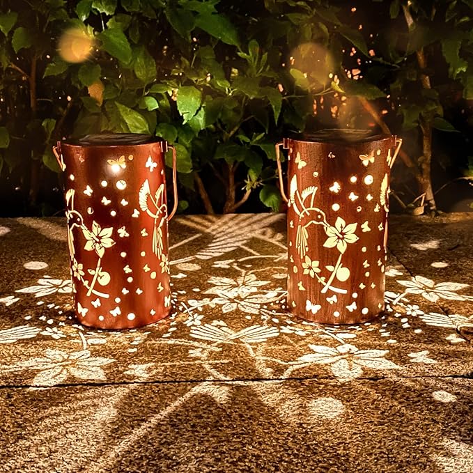 Christmas Gifts for Women, 2 Pack Solar Lanterns Outdoor Waterproof Hummingbirds Birthday Gifts for Women Mom Grandma Garden Decor Hanging LED Decorative Light for Patio Yard Lawn Gardening Gifts