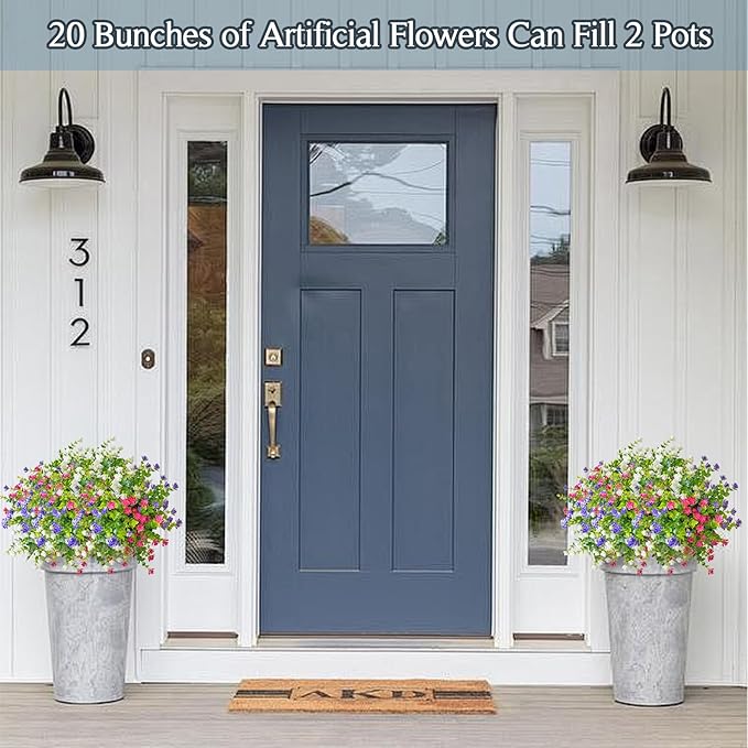 Outdoor Artificial Flowers UV Resistant, 20 Bundles Fake Realistic Floral Greenery Plants for Outside Porch, Window Boxes, Garden, Yard, Inside Home Table Decor,MixcolorC