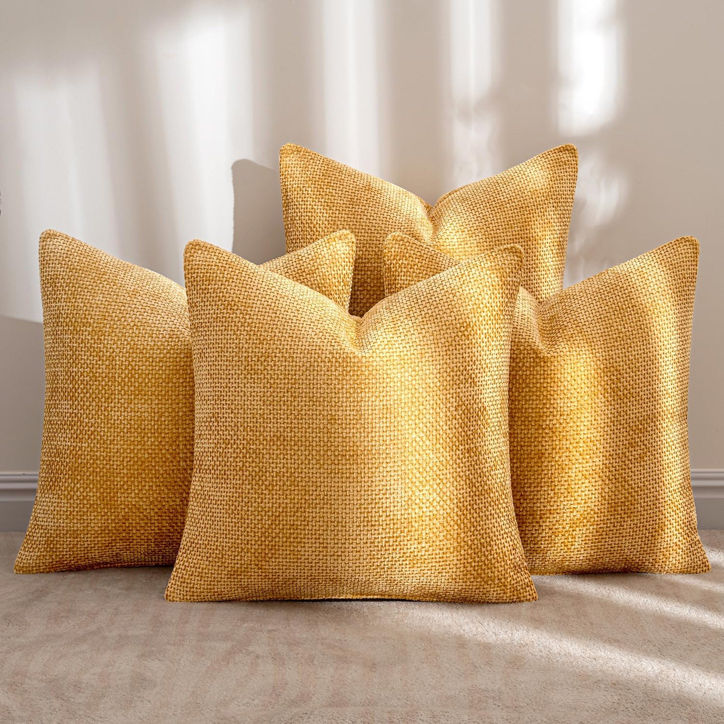 MIULEE Pack of 4 Couch Throw Pillow Covers 20x20 Inch Gold Soft Decorative Chenille Pillow Covers Farmhouse Accent Cushion Covers for Boho Home Decor Sofa Bedroom Living Room