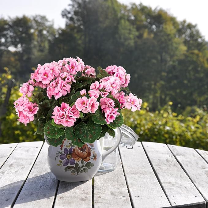 4PCS Home Decor Fake Plants Artificial Flowers Artificial Geraniums Outdoor Fake Flowers Artificial Flowers Fake Silk Bouquet, Fall Decor for Interior Porch Garden Decoration (Pink) 14.4"