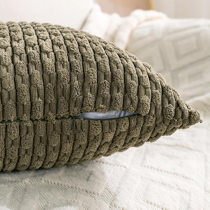 Set of 4 Olive Green Decorative Throw Pillow Covers 22x22 Inch Corduroy Pillow Covers for Bed Couch Sofa Living Room Soft Square Cushion Cases