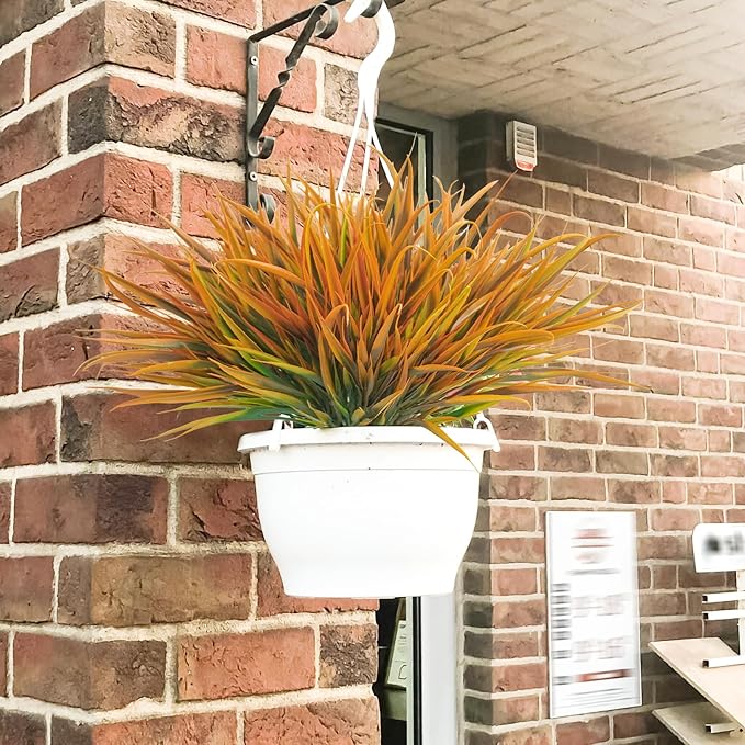 Uieke 28 Bundles Artificial Outdoor Plants UV Resistant Fake Grass Plants Faux Plastic Plants Greenery Shrubs for Home Garden Pathway Window Box Front Porch Cemetery Fall Decor, Autumn Orange