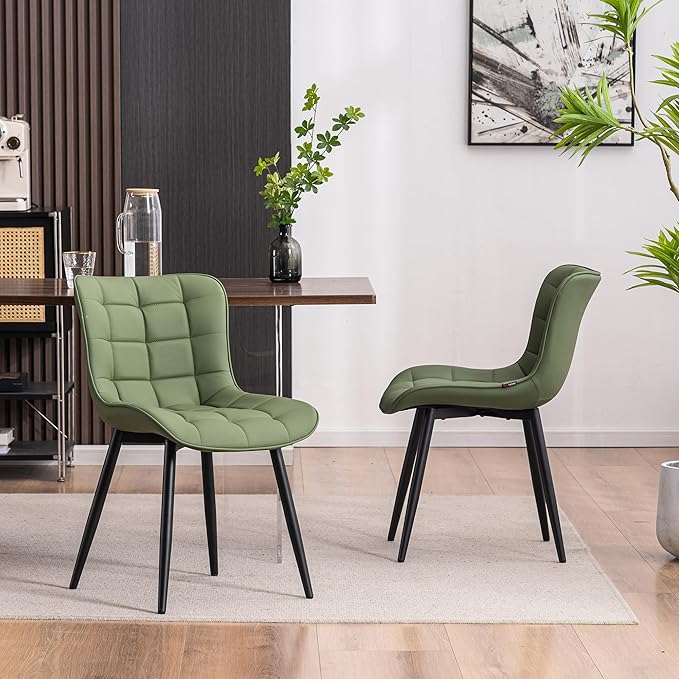 YOUTASTE Olive Green Dining Chairs Set of 2 PU Leather Upholstered Modern Armless Dining Room Chair with Back Metal Legs Kitchen Dinner Accent Guest Chairs for Vanity Reception Waiting Room