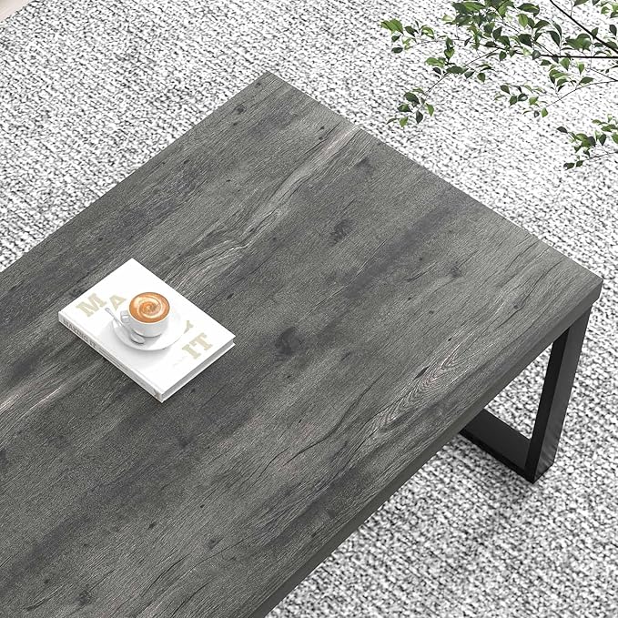 EXCEFUR Modern Coffee Table, Rustic Wood and Metal Center Table for Living Room, Industrial Rectangle Cocktail Tea Table for Home Office, Vintage Grey, 47 Inch