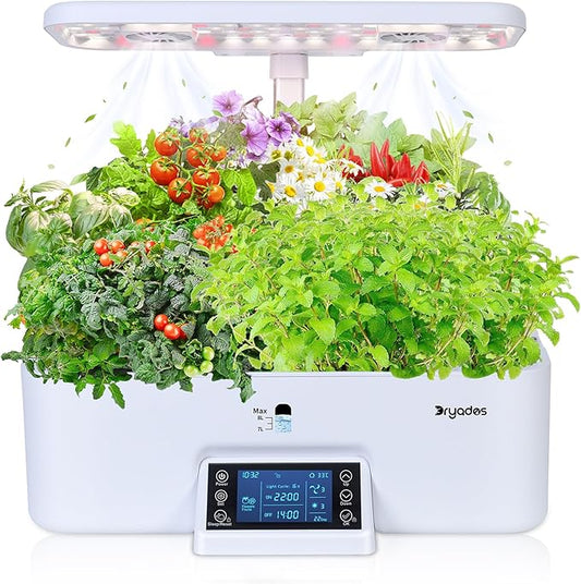 Indoor Gardening 17 Pods Hydroponics Growing System Kit Smart Lighting Setting, Herb Garden Planter with Full Spectrum Grow Light Provides Year Round Harvest - White