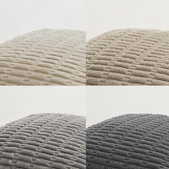 Fancy Homi Set of 4 Grey and White Decorative Throw Pillow Covers 16x16 Inch for Couch Bed Chair, Modern Farmhouse Boho Room Decor, Soft Fuzzy Double Sided Corduroy Textured Striped Cushion Case 40cm