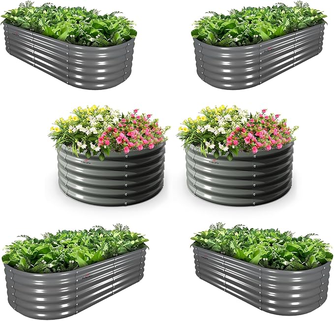 A ANLEOLIFE 6-Pack 4X4X1.5ft & 6X2X1.5ft Deep Root Galvanized Raised Garden Beds Outdoor for Planting Vegetables Flowers Herb, Quartz Grey