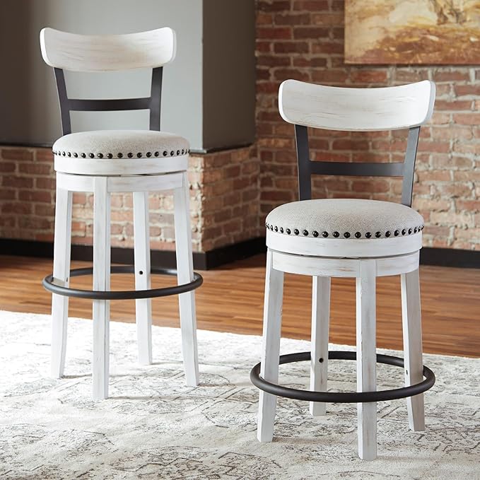 Signature Design by Ashley Valebeck 24.5" Modern Swivel Counter Height Barstool, Whitewash