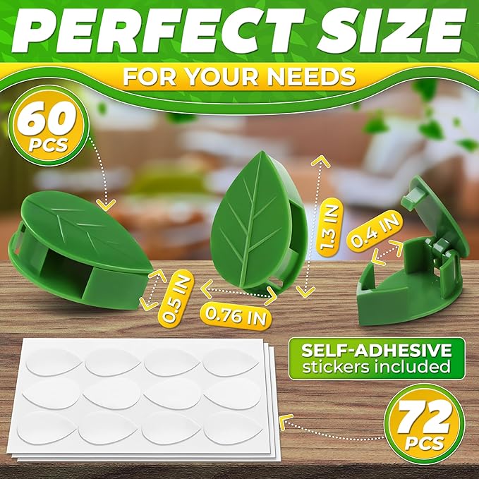 Plant Wall Clips - 60Pcs Money Plant Clips for Wall with 72Pcs Adhesive Stickers for Indoor Decoration, Invisible Design, Thick & Durable Plastic, Easy Installation for Vines & Cables Organization