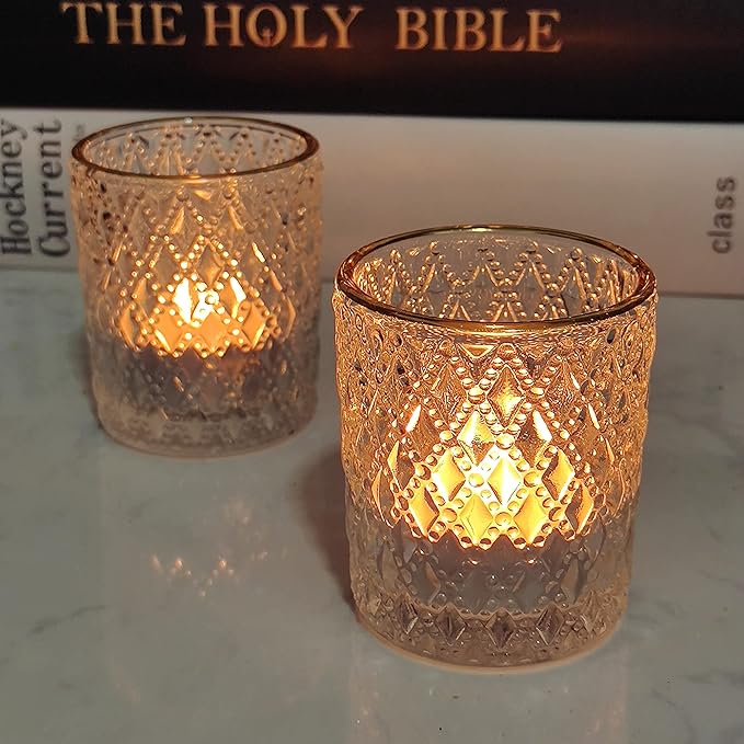 SHMILMH Clear Votive Candle Holders, Glass Tealight Candle Holders Bulk with Rim for Wedding Table Centerpiece Birthday Party Thanksgiving Decor, Set of 12