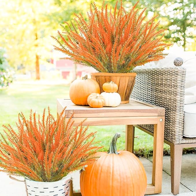 10 Pcs Fall Flowers, UV Resistant Artificial Lavender Flowers Faux Plastic Fall Plants Shrubs Bushes for Floral Arrangements Indoor Outdoor Planters Porch Window Box Patio Home Decor