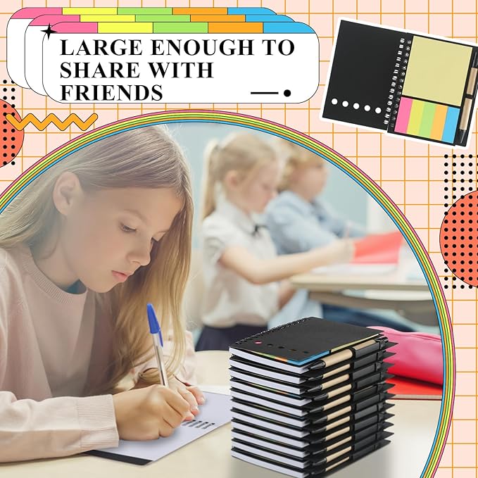 Qilery 50 Pack Lined Spiral Notebook Small Notepad and Pen Set Steno Pads Lined Notepad Black Pocket Notebook for Business Office School Supplies