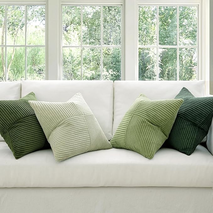 MIULEE Christmas Green Decorative Throw Pillow Covers 20x20 Inch Set of 4 Boho Farmhouse Cushion Covers Mordern Nordic Pillow Cases Soft Corduroy Gradient Home Decor for Couch Sofa Living Room Bed