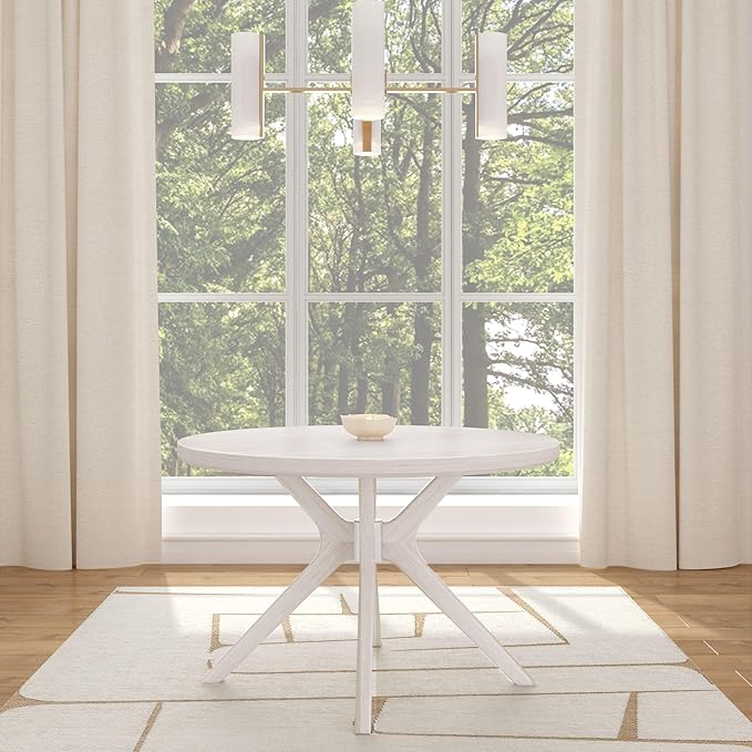 Plank+Beam Verso Round Dining Table, 47 Inch Solid Wood Kitchen & Dining Room Table, Minimalist Table for Dining Room, Kitchen Dinner Table, Coastal White