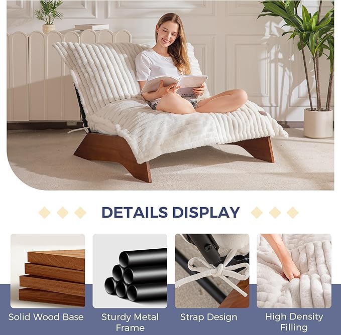 MAXYOYO Adjustable Living Room Chair, 3-Position Bean Bag Chair with Removable Cover, Upholstered Accent Chair with Frame, Soft Reclining Lounge for Bedroom, Apartment, Office, Beige