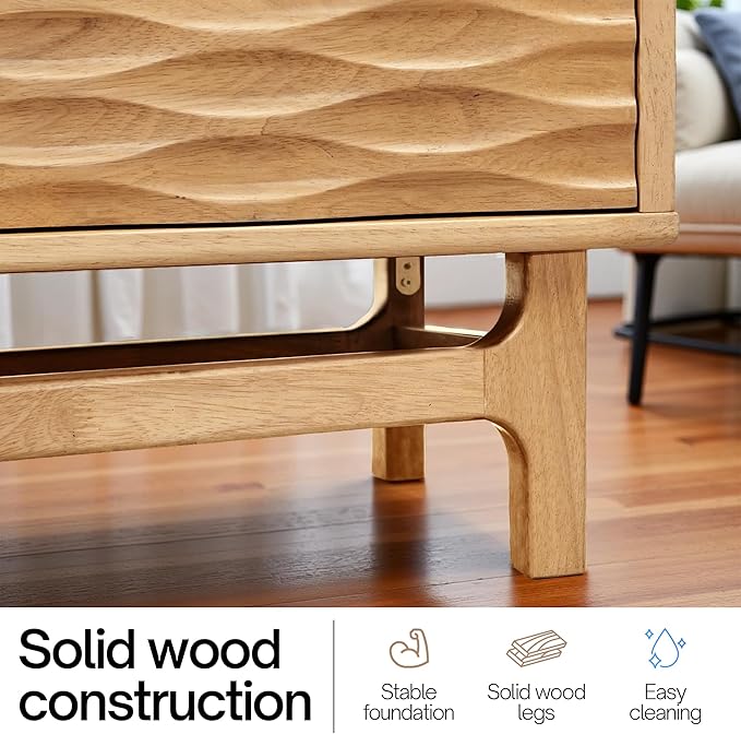 Acacia Elara Wood TV Stand for TVs up to 75+ Inch Entertainment Center with Storage Shelves and Cable Management, Mid Century Modern Media Console Wood TV Stands for Living Room Bedroom, Natural Oak