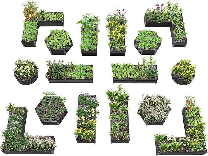 A ANLEOLIFE 16-Pack Deep Root Galvanized Raised Garden Beds Outdoor for Planting Vegetables Flowers Herb, Quartz Grey