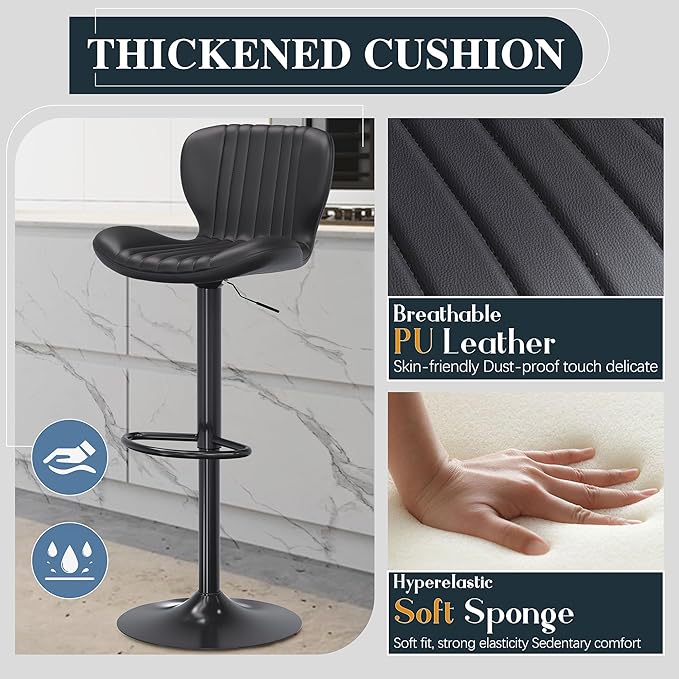 SUNLEI Swivel Swivel Bar Stools Set, Barstools Counter Height with Shell Shaped Backrest, Adjustable Moder Stools Pu Leather Bar Stool for Kitchen Counter, Island, Bars, Dining Room(Black, Set of 6)