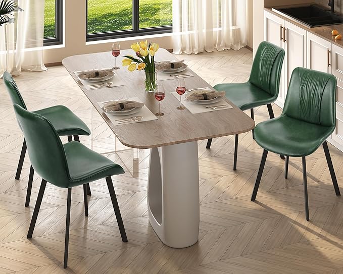 Upholstered Dining Chairs Set of 4, Modern Kitchen & Dining Room Chairs, Faux Leather, Sturdy Metal Legs, for Living Room, Cafe & Restaurant- Green