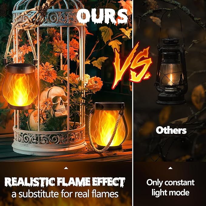 Solar Flame Lantern Hanging Outdoor Waterproof Purple - 2 Pack Flame Lanterns with Dual Charging Modes of Solar & USB for Garden or Yard Decorations (Warm White - 1 Pack)