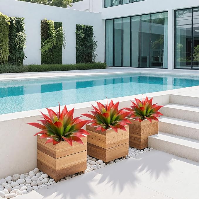 Artificial Agave 22" Faux Agave Fake Greenery Outdoor Artificial Plant Fake Plant for Indoor Home Decoration Plastic Plant Outdoor Decor Front Porch Decor Simulation Plants (Red 2Pcs) No Vase