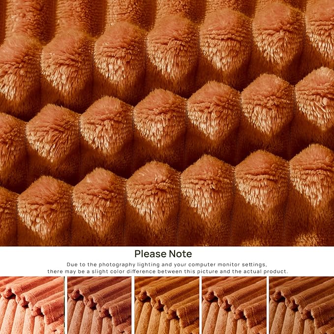 Geniospin Fleece Throw Blanket, 280GSM Extra Soft Lightweight Blanket with Strip, Plush Fuzzy Cozy Blankets and Throws for Couch, Bed, Sofa Cozy, Warm and Breathable (Burnt Orange, 60x80 inches)