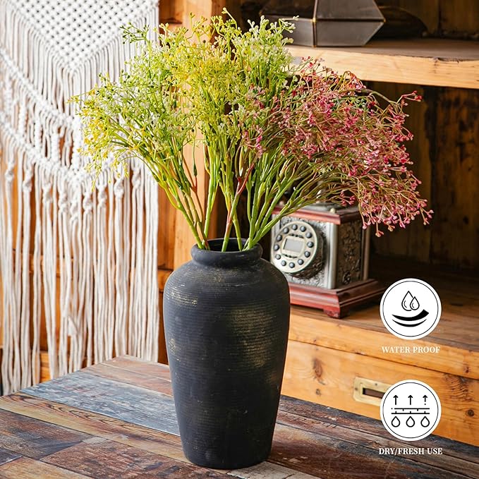 11 Inch Tall Large Ceramic Rustic Flower Vase for Home Office Decor, Boho Farmhouse Living Room Coffee Table Kitchen Bedroom Bathroom Wall Decor Aesthetic, Vintage House Shelf Decor -Bronze