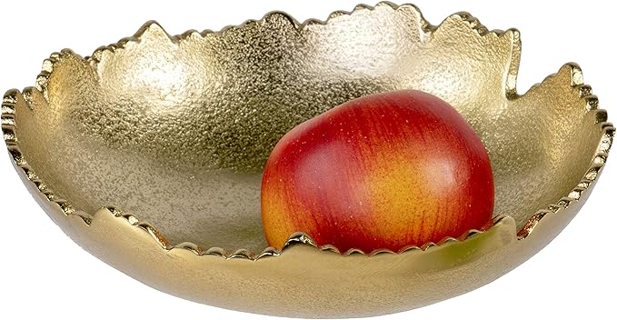 Red Co. 8.75” Gold Moon Decorative, Asymmetrical Torn, Hammered Metal Centerpiece Bowl with Sculpted Edges
