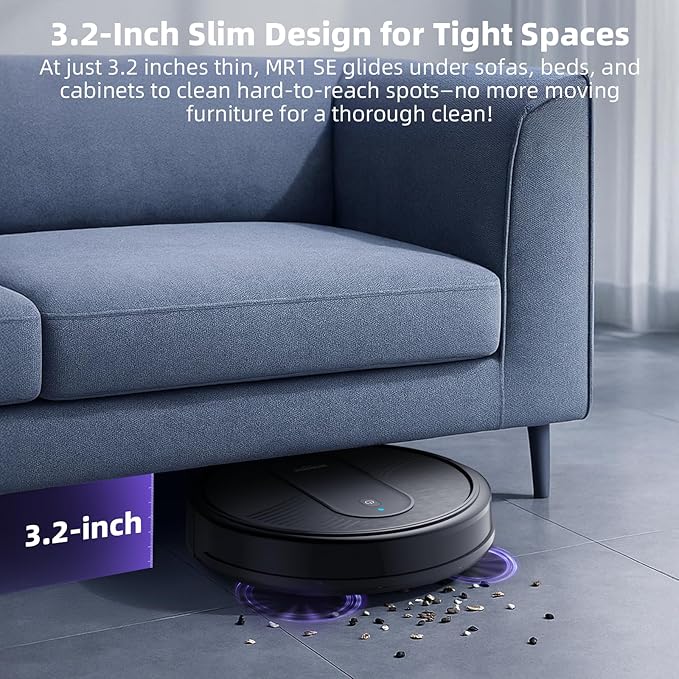 MONSGA Robot Vacuum Cleaner, 3000Pa Powerful Suction Robotic Vacuum, 3.2" Super-Slim, 140Min Runtime, Vacuum Robot for Hard Floor/Low Pile Carpet/Pet Hair, Remote/App/Voice Control, Schedule Clean