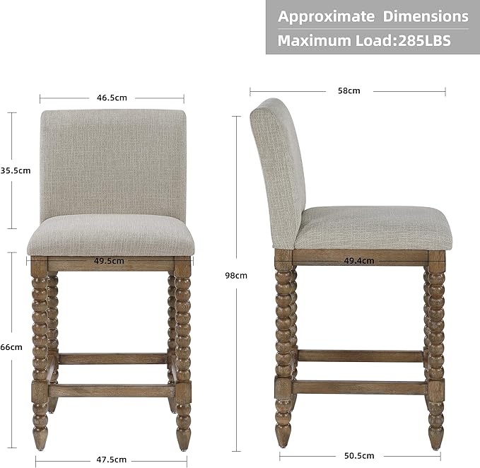 DUHOME Spindle Counter Stools Set of 3 with Padded Spring Seat,Wooden Bar Stools Farmhouse 26 Inch Counter Height Stools Chairs with Spindle Back for Kitchen Island