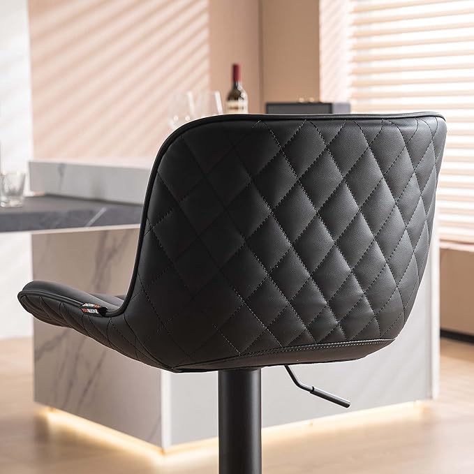 YOUNUOKE Black Bar Stools Set of 2 Adjustable Counter Height Stools Modern Swivel Barstools with Backs Mid Century PU Leather Upholstered Bar Chairs for Kitchen Island
