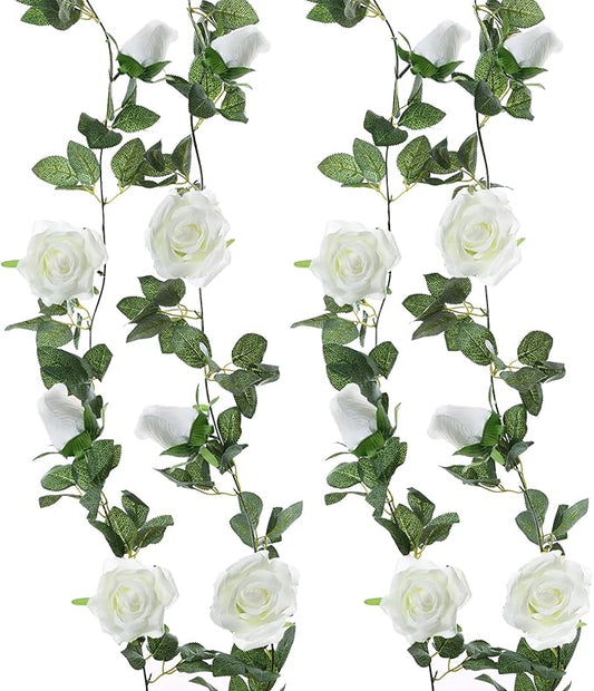 Felice Arts 2 Pack Cream Artificial Rose Vine Each 6.5FT Fake Rose Garland Hanging Flower Garland for Wedding Arch Table Arrangement Garden Swing Teepee Decor