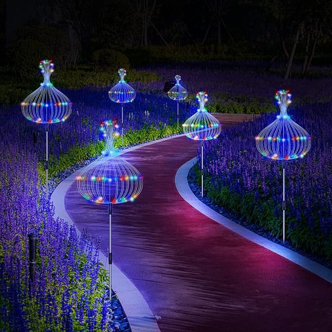 Solar Garden Lights, Outdoor Firework Lights, 5 Pack 120 LED Decorative Stake with Remote, 8 Modes DIY Landscape Light Waterproof Lamps for Walkway Pathway Backyard Lawn(Colorful)