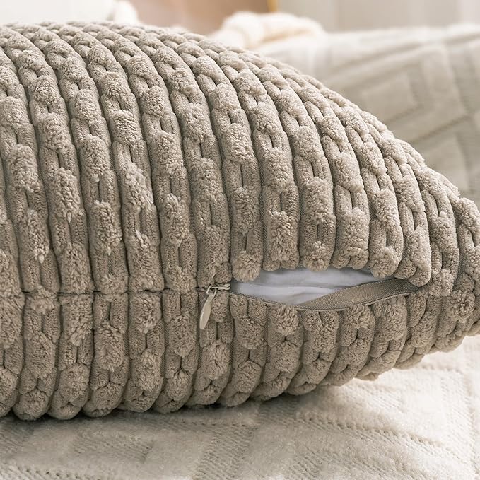 Set of 4 Navy White Taupe Decorative Throw Pillow Covers 20x20 Inch Corduroy Pillow Covers for Bed Couch Sofa Living Room Soft Square Cushion Cases